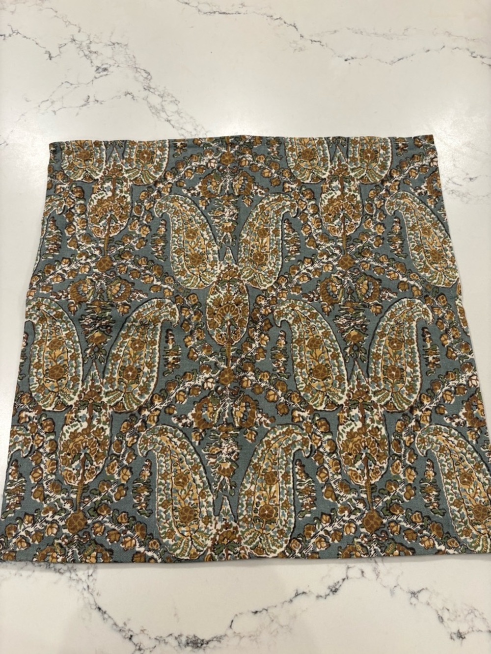 Pottery Barn Paisley Blue Brown Pillow Cover 20”x20” Fall Neutral Linen Cotton